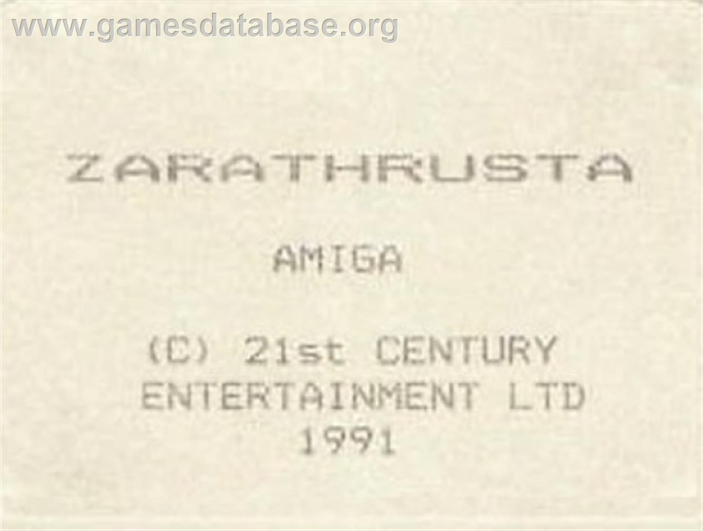 Zarathrusta - Commodore Amiga - Artwork - Cartridge Top