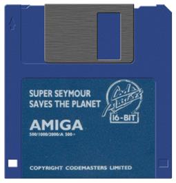 Artwork on the Disc for Super Seymour Saves the Planet on the Commodore Amiga.