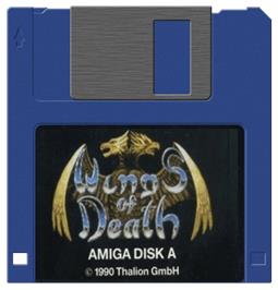 Artwork on the Disc for Wings of Death on the Commodore Amiga.