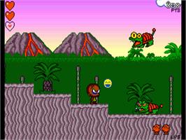 In game image of B.C. Kid / Bonk's Adventure / Kyukyoku!! PC Genjin on the Commodore Amiga.