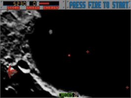 In game image of Blasteroids on the Commodore Amiga.