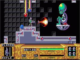 In game image of Dan Dare 3: The Escape on the Commodore Amiga.