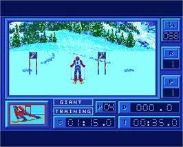 In game image of Downhill Challenge on the Commodore Amiga.