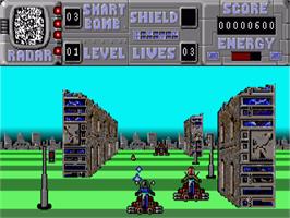 In game image of Future Bike Simulator on the Commodore Amiga.