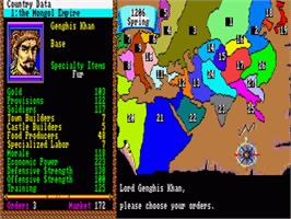 In game image of Genghis Khan on the Commodore Amiga.