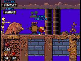 In game image of Kid Chaos on the Commodore Amiga.