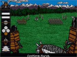 In game image of Lords of the Rising Sun on the Commodore Amiga.