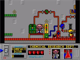 In game image of Mad Professor Mariarti on the Commodore Amiga.