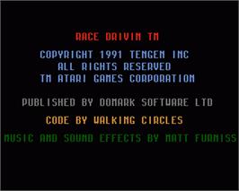 In game image of Race Drivin' on the Commodore Amiga.
