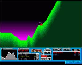 In game image of Scorched Tanks on the Commodore Amiga.