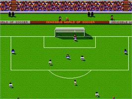 In game image of Sensible World Of Soccer on the Commodore Amiga.