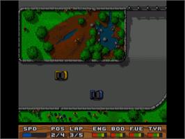 In game image of Super Cars on the Commodore Amiga.