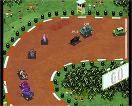 In game image of Super Skidmarks on the Commodore Amiga.