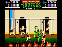 In game image of Teenage Mutant Hero Turtles - The Coin-op! on the Commodore Amiga.