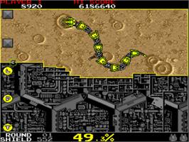 In game image of Volfied on the Commodore Amiga.