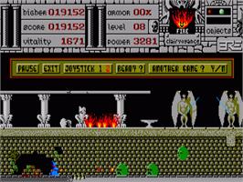 In game image of Warlock: The Avenger on the Commodore Amiga.
