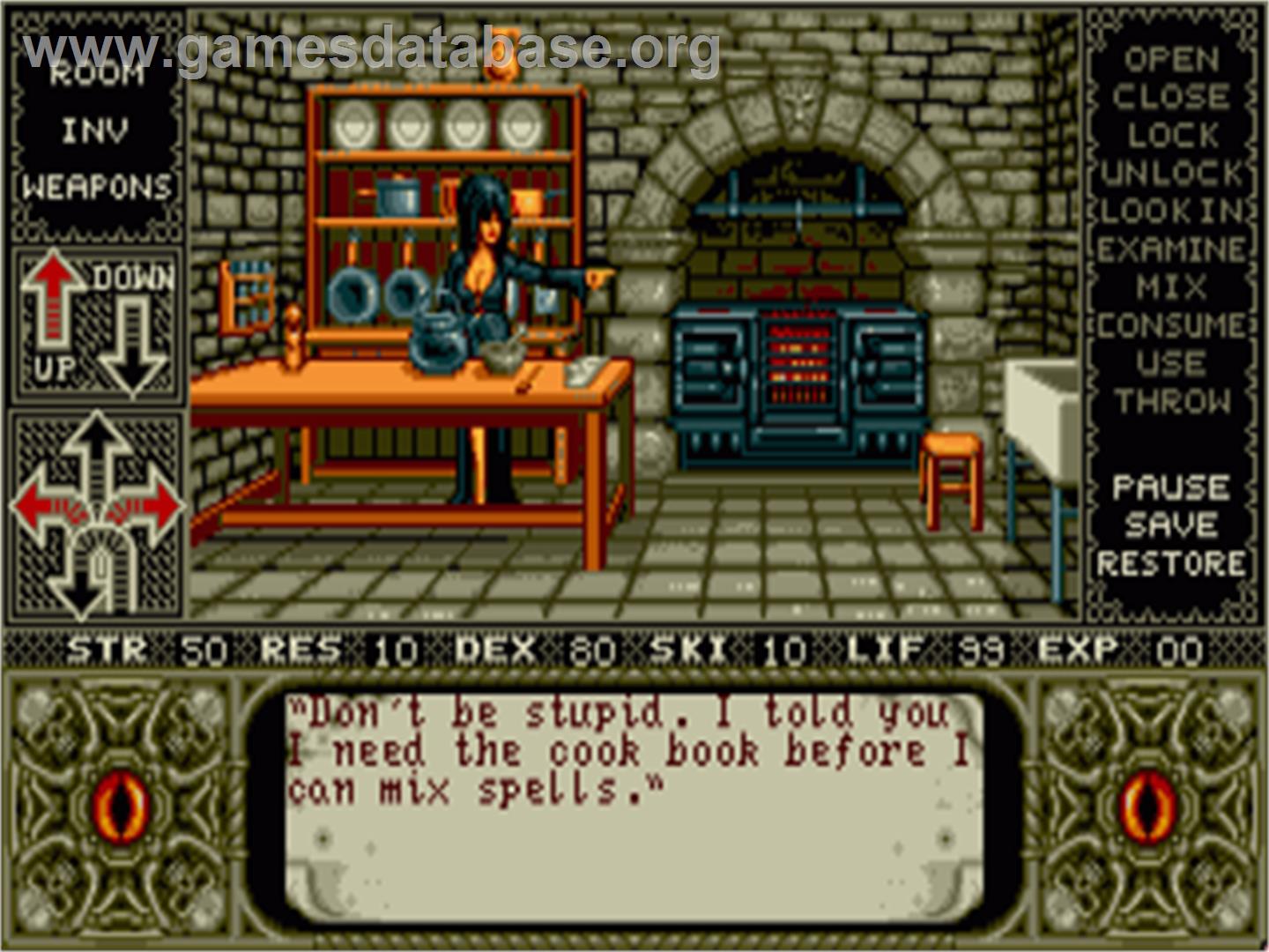 Elvira - Mistress Of The Dark - Commodore Amiga - Artwork - In Game