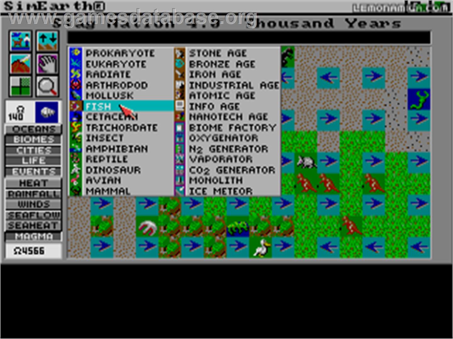 Simearth - The Living Planet - Commodore Amiga - Artwork - In Game