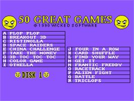Title screen of 50 Great Games on the Commodore Amiga.