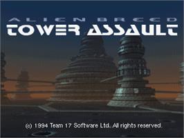 Title screen of Alien Breed - Tower Assault on the Commodore Amiga.