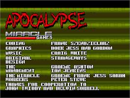 Title screen of Apocalypse on the Commodore Amiga.