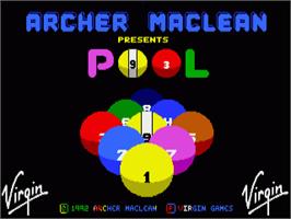 Title screen of Archer Maclean's Pool on the Commodore Amiga.