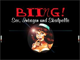 Title screen of Biing!: Sex, Intrigue and Scalpels on the Commodore Amiga.