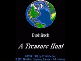 Title screen of Bush Buck - A Global Treasure Hunt on the Commodore Amiga.