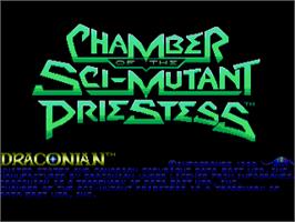 Title screen of Chamber of the Sci-Mutant Priestess on the Commodore Amiga.