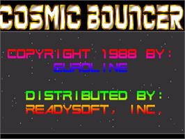 Title screen of Cosmic Bouncer on the Commodore Amiga.