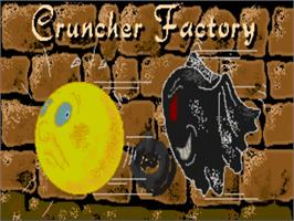 Title screen of Cruncher Factory on the Commodore Amiga.