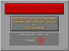 Title screen of Def Con 5 on the Commodore Amiga.