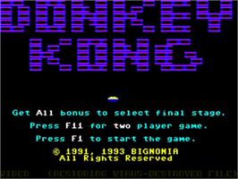 Title screen of Donkey Kong on the Commodore Amiga.