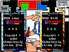 Title screen of Dr. Mario on the Commodore Amiga.