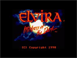Title screen of Elvira - Mistress Of The Dark on the Commodore Amiga.