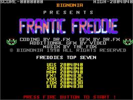 Title screen of Frantic Freddie on the Commodore Amiga.