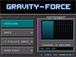 Title screen of Gravity Force on the Commodore Amiga.