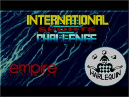 Title screen of International Sports Challenge on the Commodore Amiga.