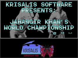 Title screen of Jahangir Khan's World Championship Squash on the Commodore Amiga.