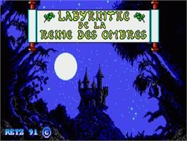 Title screen of Labyrinthe De La Reine Des Ombres, Le on the Commodore Amiga.
