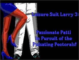 Title screen of Leisure Suit Larry 3: Passionate Patti in Pursuit of the Pulsating Pectorals on the Commodore Amiga.