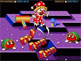 Title screen of Mr Do! Run Run on the Commodore Amiga.