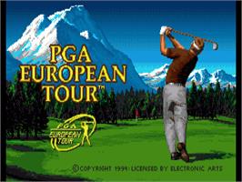 Title screen of Pga European Tour on the Commodore Amiga.