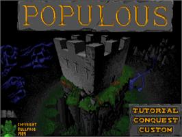 Title screen of Populous: The Final Frontier on the Commodore Amiga.