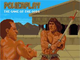 Title screen of Powerplay: The Game of the Gods on the Commodore Amiga.