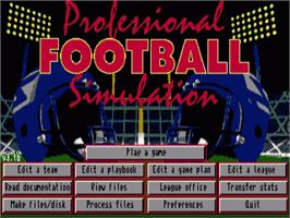 Title screen of Professional Football Simulation on the Commodore Amiga.