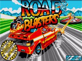 Title screen of RoadBlasters on the Commodore Amiga.