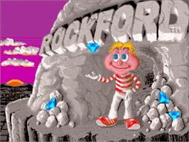Title screen of Rockford: The Arcade Game on the Commodore Amiga.