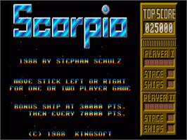 Title screen of Scorpio on the Commodore Amiga.