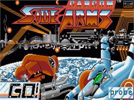Title screen of Side Arms on the Commodore Amiga.